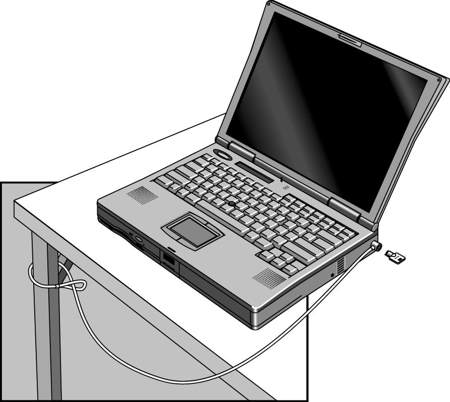 Bruke OmniBook Beskytte OmniBook Koble til en festekabel OmniBook har en innebygd kontakt som lar deg feste maskinen med en kabel.