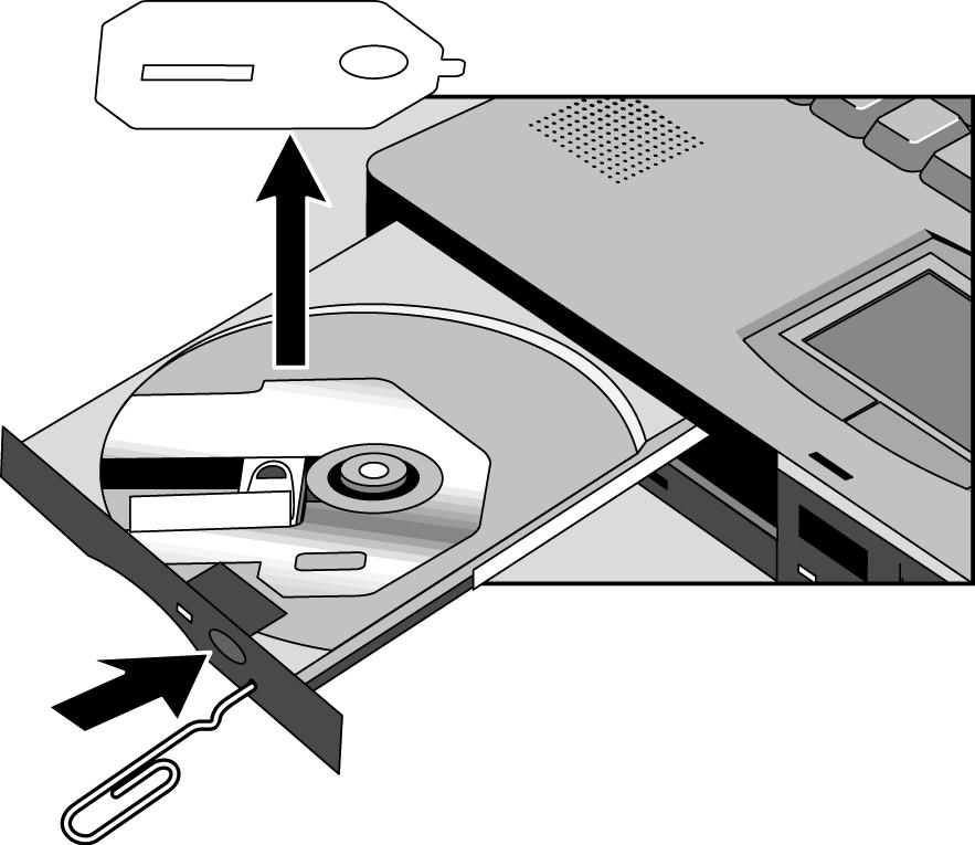 Etablere forbindelser Bruke OmniBook-innpluggingsmoduler Sette inn og ta ut en DVD- eller CD-plate F O R S I K T I G Ikke sett inn eller ta ut en DVD- eller CD-plate mens OmniBook aktivt leser data.