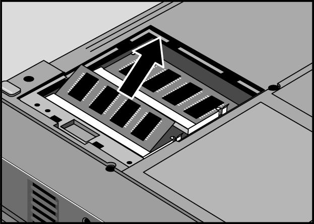 Utvide OmniBook Installere en RAM-utvidelsesmodul Ta ut en RAM-utvidelsesmodul OmniBooks datamaskinbrikker er ekstremt følsomme for statisk elektrisitet.