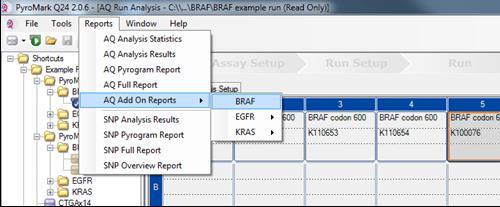 Figur 6. Menyen BRAF plug-in-rapport. Brønnene vil bli analysert automatisk for alle mutasjoner der LOD er angitt i Tabell 9.