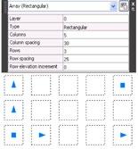 Figur 3 viser redigering av et rektangulært array. Cirkulære arrays understøttes på samme måte. I tillegg er det nå blitt mulig å lage et array som følger en sti.