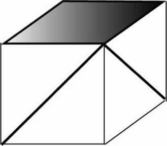 2. A. Trekk linjen som forbinder de nederste endepunktene til de to diagonalene. Denne linjen blir også en diagonal til en av terningens sider.