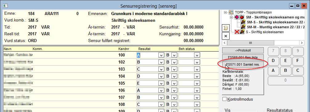 I dette eksempelet har førstemann registrert en C og nestemann en E og FS gir derfor varsel.