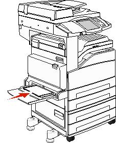 Skrive ut 5 Legg utskriftsmaterialet i arkmateren. Merk: Kontroller at utskriftsmaterialet ikke overstiger kapasitetsmerket. For mye papir kan føre til papirstopp.