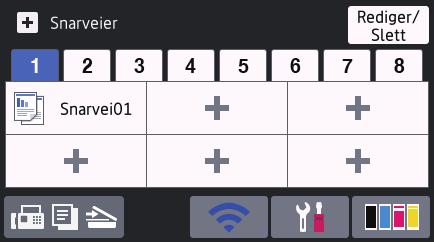 Startskjermbilde: Skjermbilde 1 Startskjermbildene gir tilgang til funksjoner, som Faks, Kopier og Skann.