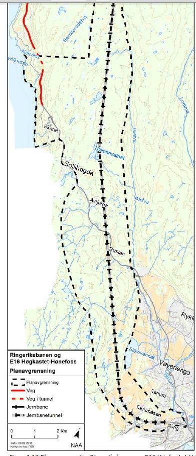 Fig. Planområde Ringeriksbanen i Bærum vist i forslag til planprogram pr 07.10.2016.