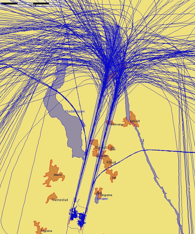 Landinger fra nord med jetfly, eksempeldag med sørlig trafikkretning hele dagen Figur 4. Tirsdag 29.