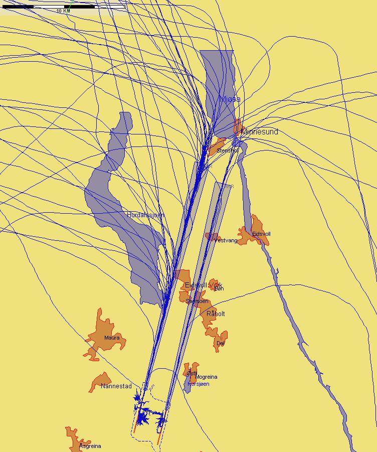 Landinger fra nord med andre flytyper, eksempeldag med sørlig trafikkretning hele dagen Figur 5. Tirsdag 29.