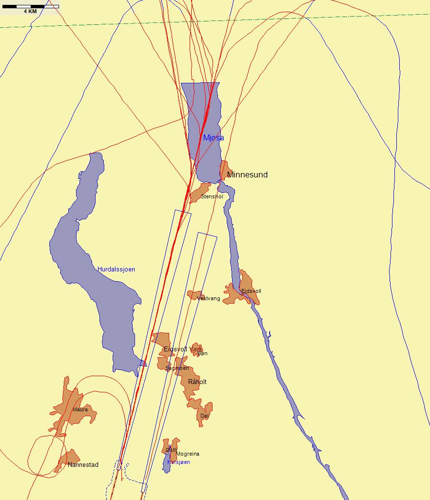 Jetflylandinger fra nord med lav høyde nord for N 60 30 00 Figur 9.