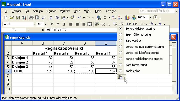 IT-verktøy TechTeach 97 formelen kopieres (med vanlig kopi-og-lim) til celle E6, vil formelen i E6 faktisk være E3+E4+E5.