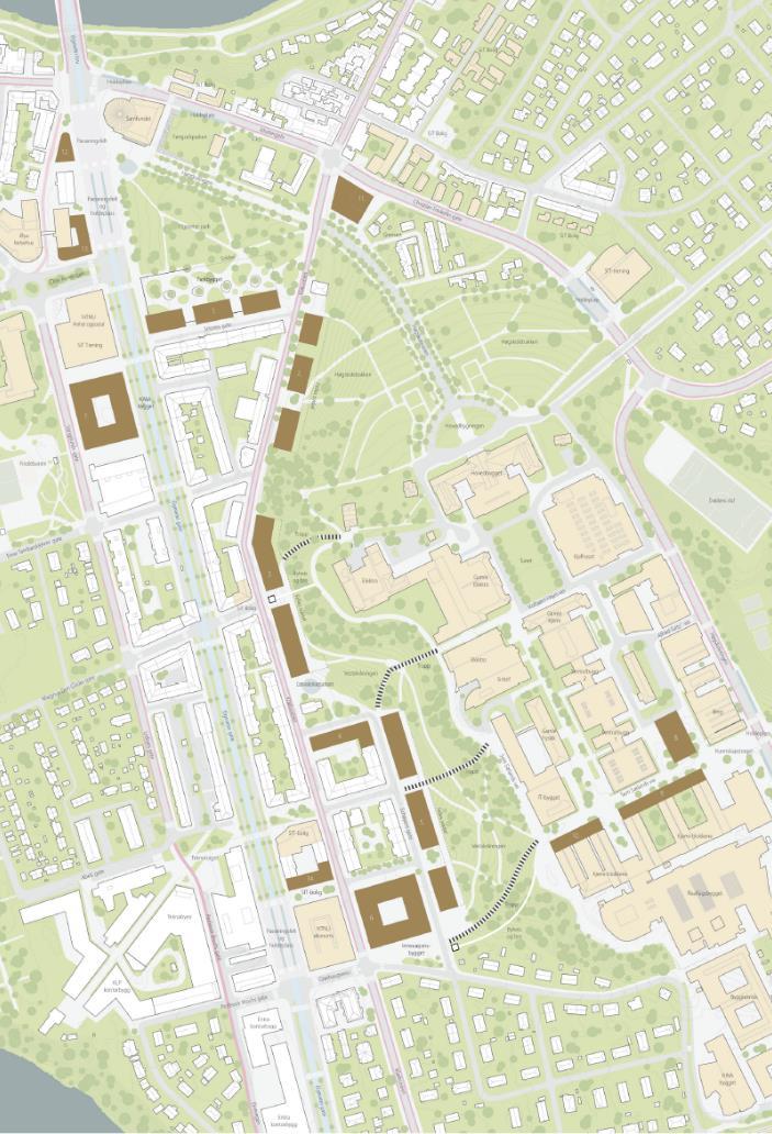 VINNERFORSLAG: VEIEN VIDERE Beskrivelse Veien videre binder Gløshaugen til byen gjennom utviklingen av et nytt campus langs Klæbuveien, fram til sørsiden av Elgeseter park.