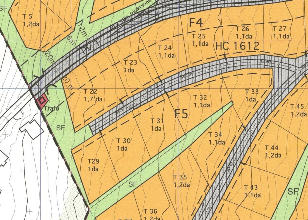 Figur 2. Utsnitt av gjeldende reguleringsplan for HC 1612 Konsekvenser av reguleringsendringen Avvikene fra gjeldende reguleringsplan er beskrevet i første avsnitt.