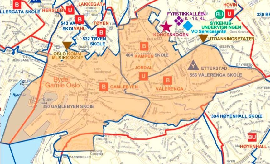 Område 1 Sentrum sør Grunnskoler i området: Gamlebyen, Jordal, Kampen, Vålerenga Behov frem til 2022: Barnetrinnet: 5 nye paralleller (1050 elevplasser) Utfordringer i området: Den store