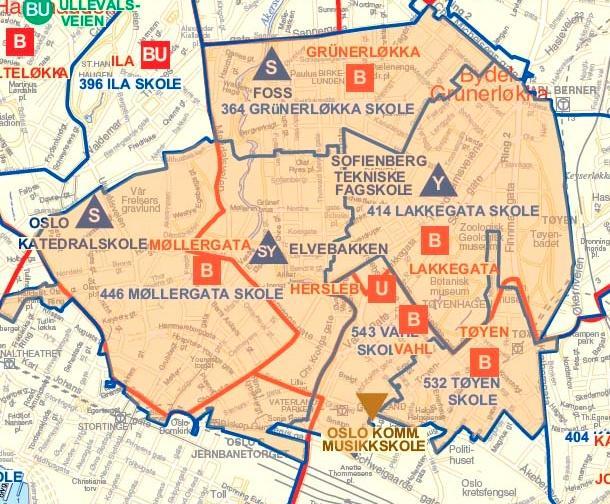 Område 2 Sentrum øst Grunnskoler i området: Grünerløkka, Lakkegata, Møllergata, Tøyen, Vahl Behov frem til 2022: Barnetrinnet: 2 ½ nye paralleller (525 elevplasser) Ungdomstrinnet: Ingen nye behov