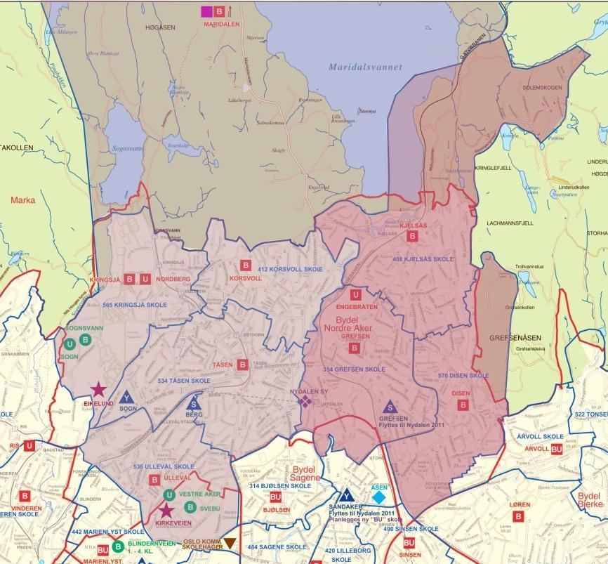 Område 8 Nordre Aker Grunnskoler i området: Disen, Engebråten, Grefsen, Kjelsås, Korsvoll, Kringsjå, Maridalen, Nordberg, Tåsen, Ullevål Behov frem til 2022: Barnetrinnet: 4 nye paralleller (840