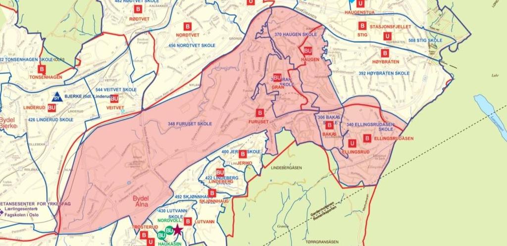 Område 12 Groruddalen øst Grunnskoler i området: Bakås, Ellingsrudåsen, Ellingsrud, Furuset, Gran, Haugen Behov frem til 2022: Barnetrinnet: 5 nye paralleller (1050 elevplasser) Ungdomstrinnet: 1