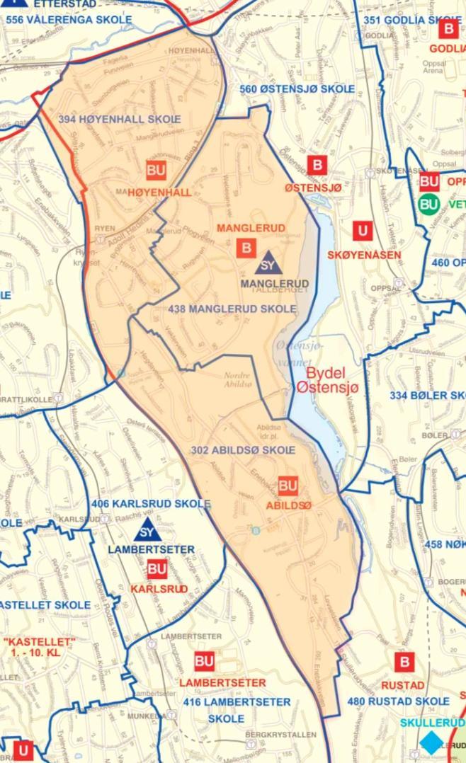 Område 15 Manglerud - Abildsø Grunnskoler i området: Abildsø, Høyenhall, Manglerud Behov frem til 2022: Barnetrinnet: 2 nye paralleller (420 elevplasser) Ungdomstrinnet: 2 nye paralleller (180