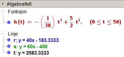 Oppgave 5.92 Høyden av et tre i centimeter t år etter at det ble plantet, er gitt ved h(t) = 1 30 t3 + 5 2 t2 der t er mellom 0 år og 50 år.
