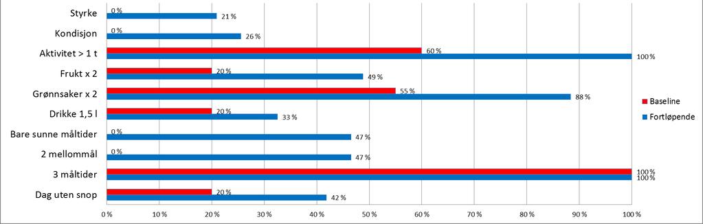 Andel ( % ) oppfyllelse av forbedringstiltak før skitur,