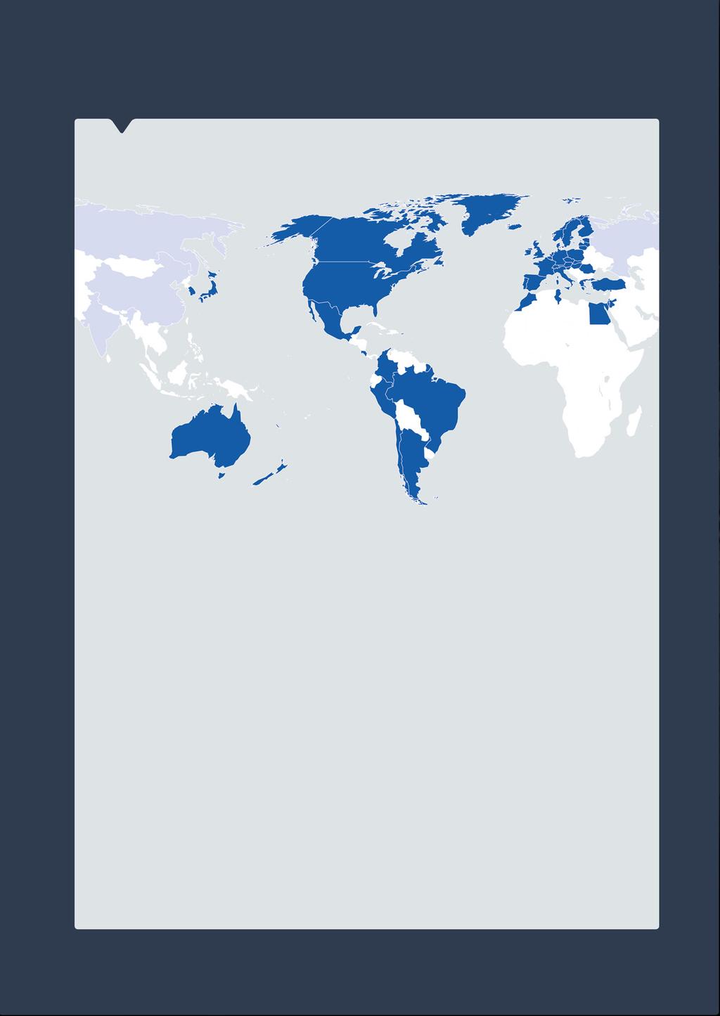 46 land med nasjonale kontaktpunkt Land med kontaktpunkt: Argentina, Australia, Østerrike, Belgia, Brasil, Canada, Chile, Colombia, Costa Rica, Tsjekkia, Danmark, Egypt, Estland, Finland,