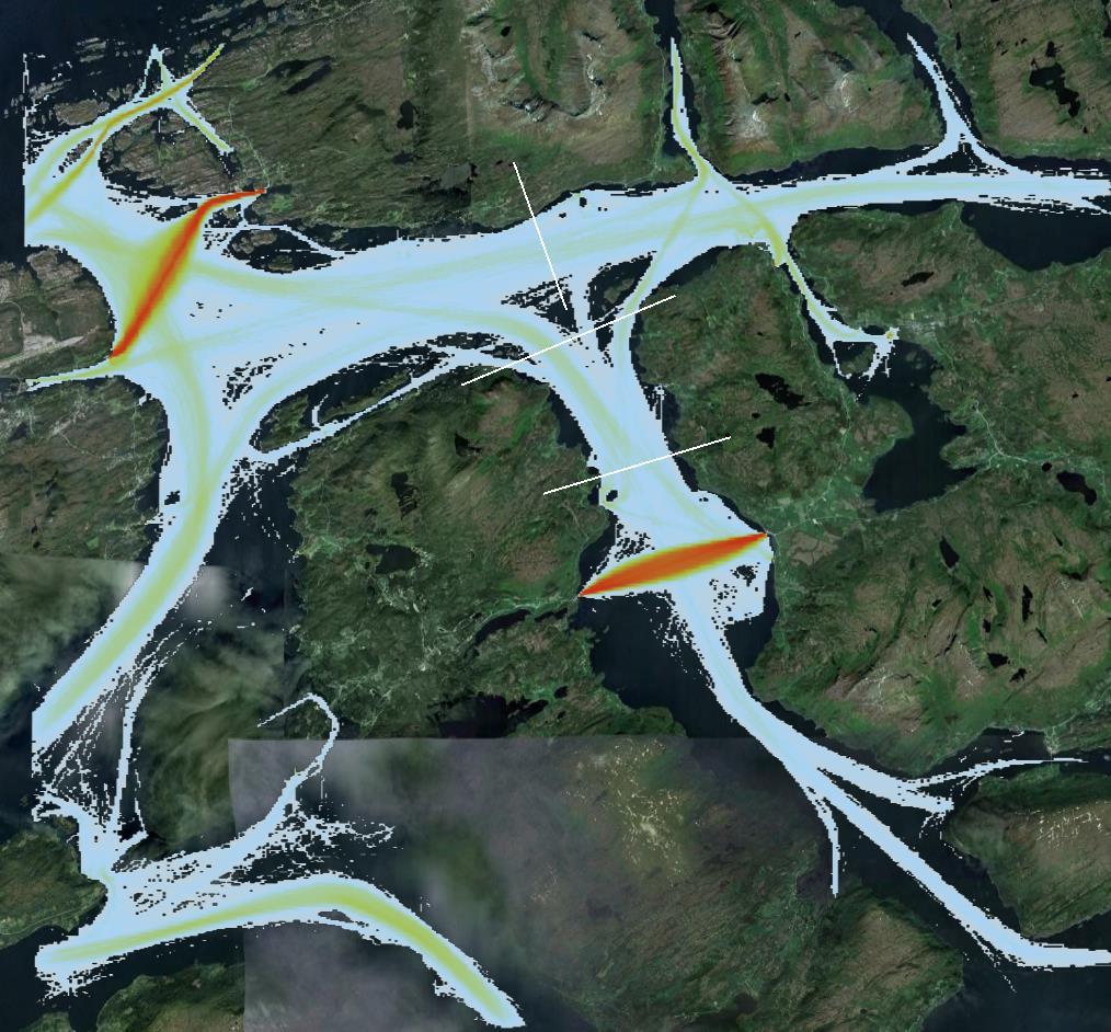 Nord for brutraseer Brutrase nord Brutrase sør Figur 5 Intensitetsplott av hvordan skipene med AIS-utstyr seilte i området i perioden fra januar 2014 til og med januar 2015.