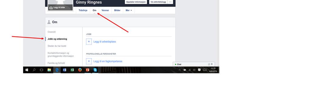 Her kan du legge til informasjon om din jobb og utdanning, hvor du