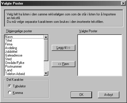 Importere til adresseboken Du kan importere ASCII tekstfiler (*.csv) eller V-kort til adresseboken din.