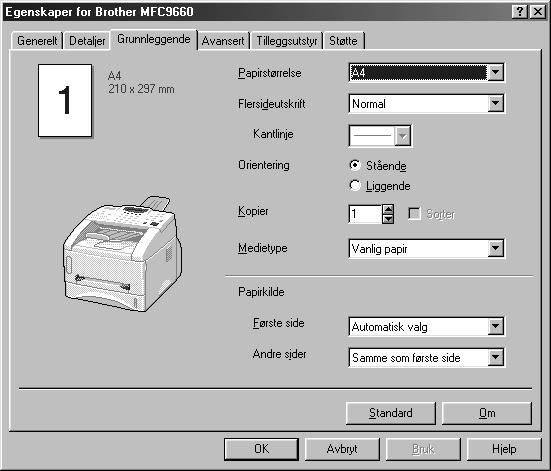 12 Skriverdriver-innstillinger (Kun for Windows ) Bruke Brother MFC-9660 skriverdriver En skriverdriver er programvare som oversetter data fra det formatet som brukes av en datamaskin til det