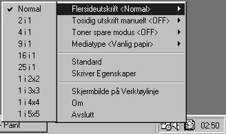 Enhetsalternativer Sett én av de følgende Utskriftsfunksjonene: Hurtig skriveroppsett Administrator (Kun for brukere av Windows 95/98/98SE/Me) Skrive ut dato & klokkeslett Hurtig utskriftsoppsett