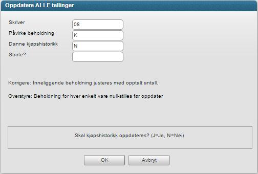 registreres vil vareinformasjon vises i feltene over, her vises også hva som er inneliggende beholdning på varen: Når du er ferdig å registrere inn varelinjene, velger du <Avbryt> for å komme tilbake