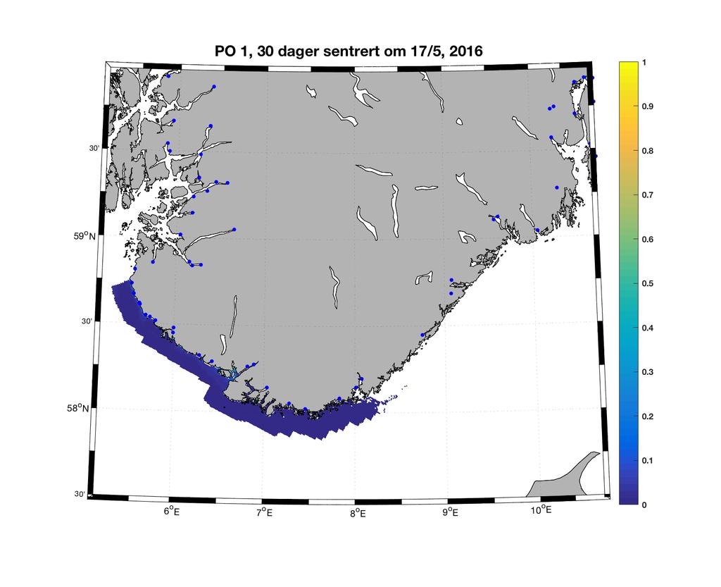 Figure 6. Tidsutviklingen av antall smittsomme kopepoditter i hvert produksjonsområde for 2015 og 2016 som beregnet med den hydrodynamiske spredningsmodellen for lakselus.