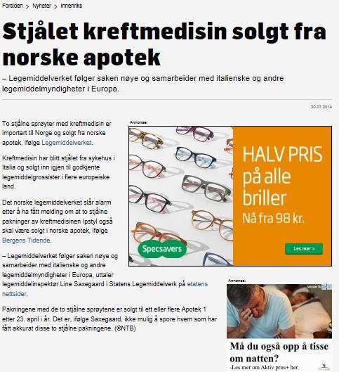 Ipstyl (Lanreotid) Stjålet medisin og solgt inn i den legale