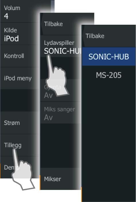 bare én av enhetene finnes, velges den som lydavspiller som standard. SonicHub 2 En SonicHub 2-enhet som er koblet til NMEA 2000-nettverket, støttes.