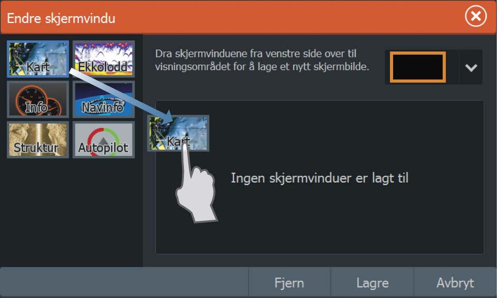 Legge til nye favoritt-skjermvinduer 1. Velg Ny-ikonet i Favoritt-vinduet i Hjem-skjermvinduet for å åpne dialogboksen Endre skjermvindu 2.