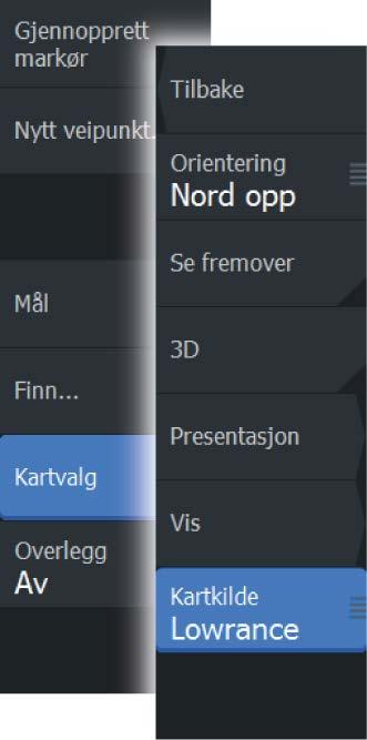 Velge karttype Du kan angi karttypen i Kart-vinduet ved å velge en av de tilgjengelige karttypene på menyalternativet Kartkilde.