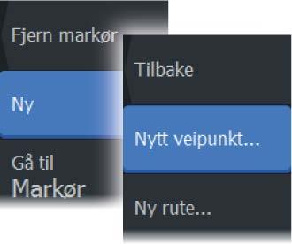 Hvis markøren er aktiv, lagres veipunktet på markørposisjonen. Hvis markøren ikke er aktiv, lagres veipunktet på fartøyets posisjon.