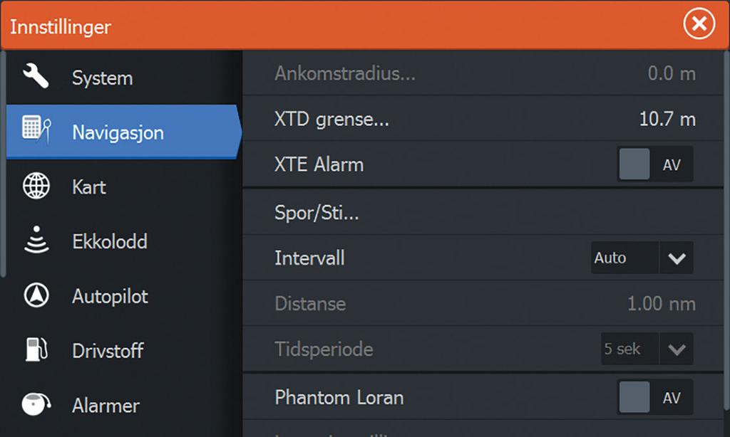 Hvis du ikke aktiverer autopiloten, kan du sette den i navigasjonsmodus i Autopilotkontroller senere. Hvis du vil ha mer informasjon om autopilotfunksjoner, kan du se "Autopilot" på side 105.