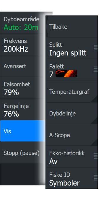 Du kan velge opptil 8x zoom fra rullegardinlisten, med knappene +/ eller zoomknappene (+ eller ). Avstandszoomsøylene på høyre side av skjermen viser området som er forstørret.