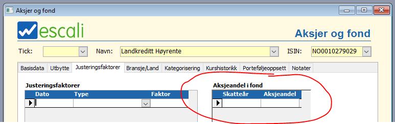 Innlegging av aksjeandel på verdipapirfond i Escali Er kun nødvendig dersom aksjeandel er mellom 20 og 80 %!