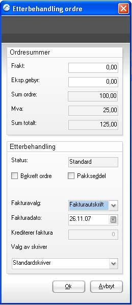 Du kan også trykke på nedtrekks haken i artikkelnr feltet og velge artikkel eller opprette ny. Skrive ut kundefaktura.