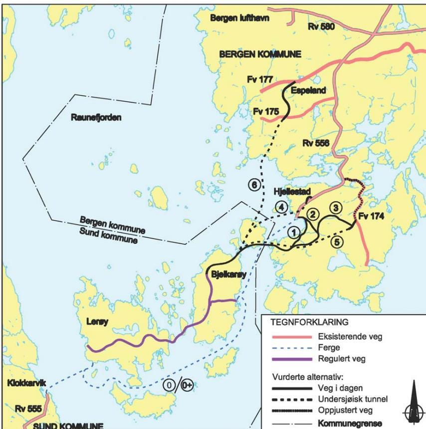 gang- og sykkelveg fra Blomsterdalen til fergekaia på Hjellestad, samt nødvendig oppgradering av riksvegen. Reguleringsplanen omfatter en utvidelse av parkeringsplassen nord for planområdet.