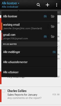 126 E-post E-post Sjekke e-post E-post-appen er der du leser, sender og organiserer e-postmeldinger fra en eller flere e-postkontoer som du har satt opp på HTC One X/One X+. 1. Åpne E-post-appen.