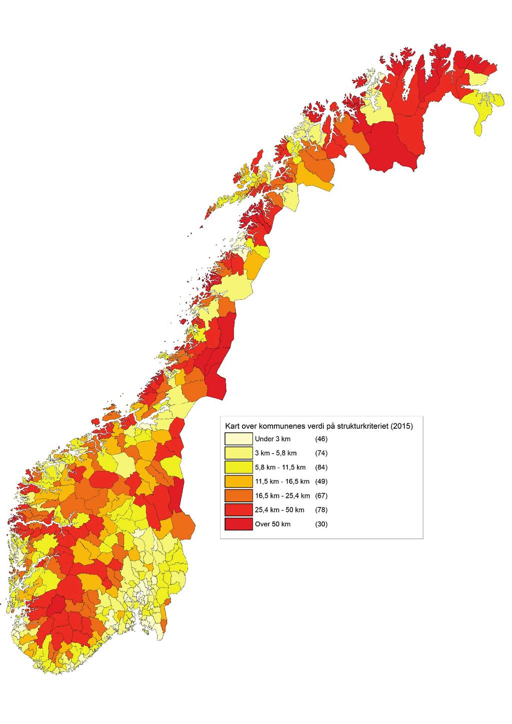 Figur 5.1 Kommunenes verdi på strukturkriteriet (2015).