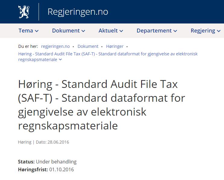 Status på implementering Høringsrunde avsluttet 1.10, ikke behandlet ennå Stort sett samstemte tilbakemeldinger fra høringsinstansene.