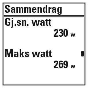 Gjennomsnittlig og maksimal watt for økten. Vises hvis Polar LOOK Kéo Power-sensor var i bruk.