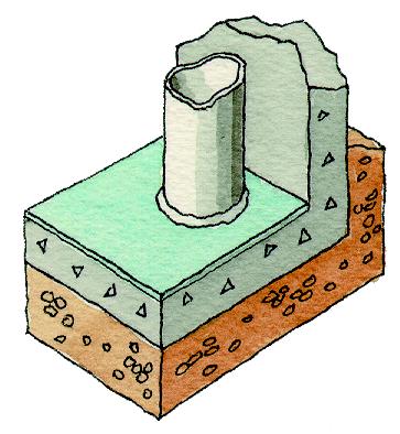 Gulvbelegg Eventuelt gulvbelegg Påstøp Membran Armert påstøp Isolasjon 1) Innvendige tetteløsninger I hus hvor det er åpenbare utettheter i sålekonstruksjon og betongvegg under bakkenivå, kan