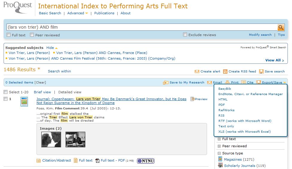 Fra Proquest-baser til EndNote (oppskriften gjelder f.eks. Eric, EIMA og IIPA) 1.