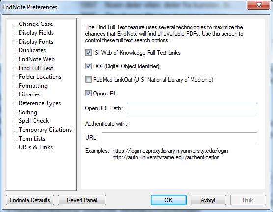 Dermed kan du samle artikler i full tekst (PDF) i ditt EndNote-bibliotek i tillegg til selve referansene.