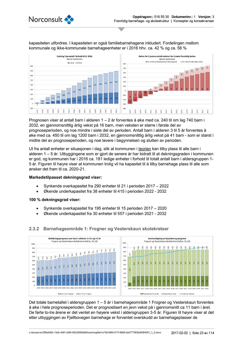 Oppdragsnr. : 516 55 3 Dokumentnr.: 1 Versjon: 3 Fremtidig barnehage - og skolestruktur Konsepter og konsekvenser kapasiteten utfordres. I kapasiteten er også familiebarnehagene inkludert.