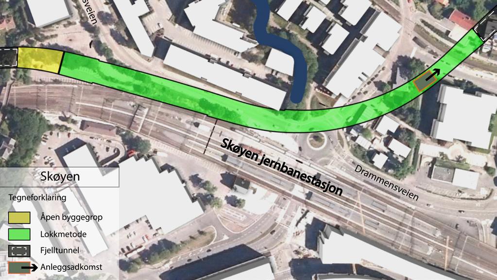 SPUT TAKPLATE 1 2 3 Dagens situasjon. Forgrave grøfter for spunt, setting av spunt. Utgraving ca. 2-3 m ned. Støping av takplate for stasjonen, som hviler på spuntkronen.